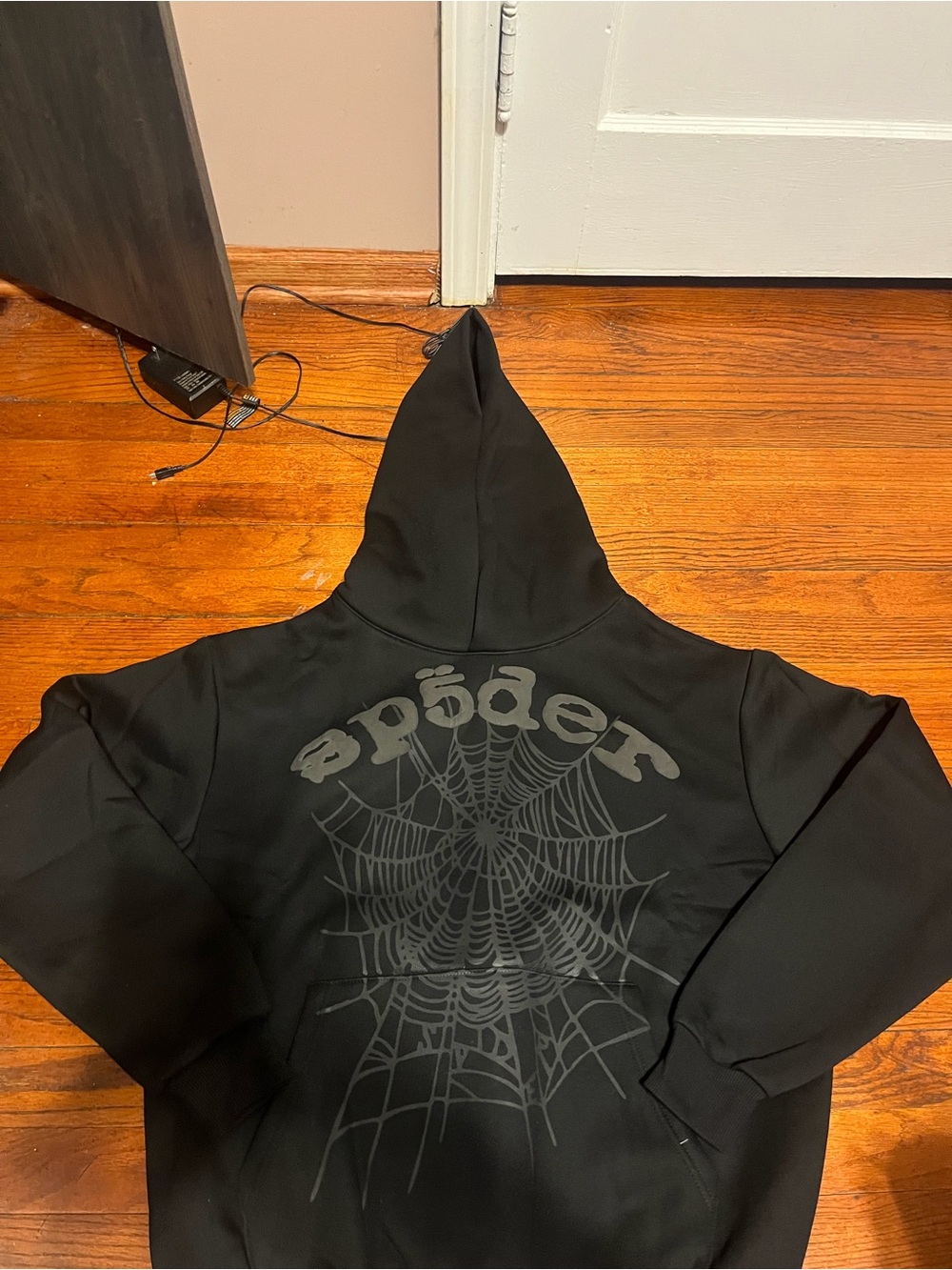 Black Graphic Spider Web Hooded Sweatshirt